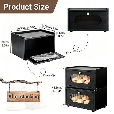 Bread Box for Kitchen Countertop, Wooden Breadbox Holder Container, Small Counter Top Breadbox