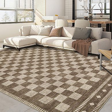 Geometric Checkered Machine Washable Area Rug