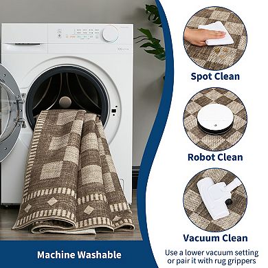 Geometric Checkered Machine Washable Area Rug