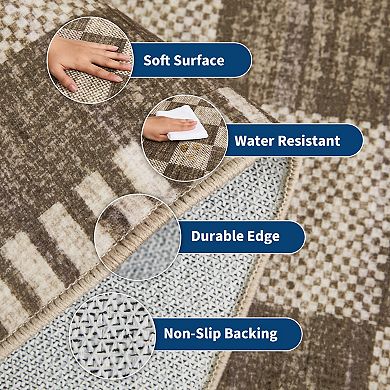 Geometric Checkered Machine Washable Area Rug