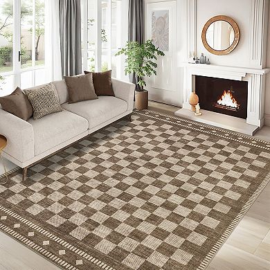 Geometric Checkered Machine Washable Area Rug