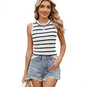 Women's Striped Slim Fit Vest Knit Top Casual Basic Top