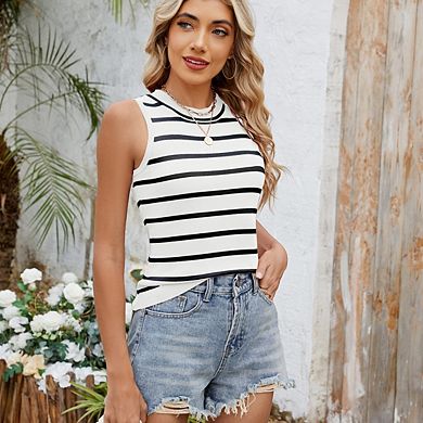 Women's Striped Slim Fit Vest Knit Top Casual Basic Top