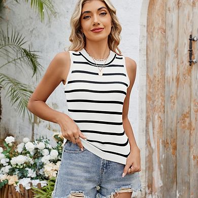 Women's Striped Slim Fit Vest Knit Top Casual Basic Top