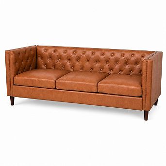 81" Modern Leather Couch for Living Room, with Deep Seat, Handmade Button Tufted Sofa,3 Seat Couch