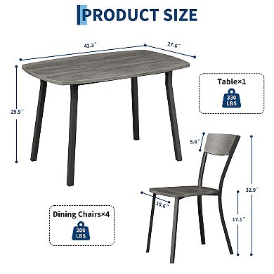 5 Piece Dining Table Set for 4, 43" Kitchen Table and Chairs Set of 4, Dining Room Table Set