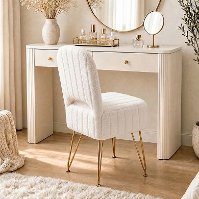 Vanity Stool Chair w/Backrest, Ottoman w/Hidden Storage Compartment, Modern Style for Bedroom