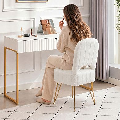 Vanity Stool Chair w/Backrest, Ottoman w/Hidden Storage Compartment, Modern Style for Bedroom