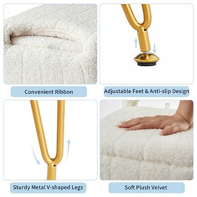 Vanity Stool Chair w/Backrest, Ottoman w/Hidden Storage Compartment, Modern Style for Bedroom