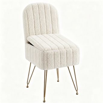 Vanity Stool Chair w/Backrest, Ottoman w/Hidden Storage Compartment, Modern Style for Bedroom