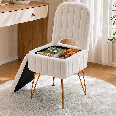 Vanity Stool Chair with Backrest, Square Ottoman with Hidden Storage Compartment