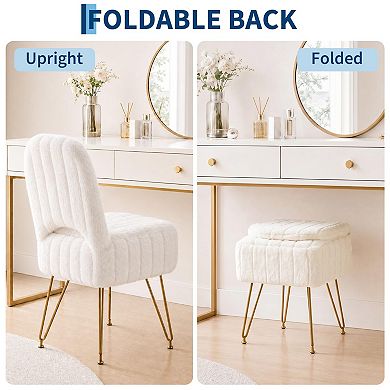 Vanity Stool Chair with Backrest, Square Ottoman with Hidden Storage Compartment