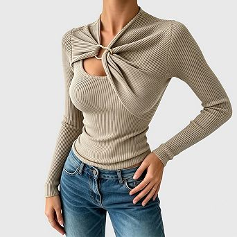 Womens Fall Long Sleeve T Shirts Asymmetrical Ribbed Fitted Trendy Tops Y2K Outfits