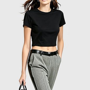 Womens Short Sleeve Cropped T Shirts Crewneck Basic Summer Relaxed Fit Boxy Yoga Tops