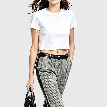 Womens Short Sleeve Cropped T Shirts Crewneck Basic Summer Relaxed Fit Boxy Yoga Tops