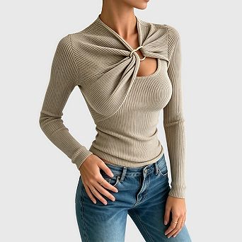 Womens Fall Long Sleeve T Shirts Asymmetrical Ribbed Fitted Trendy Tops Y2K Outfits