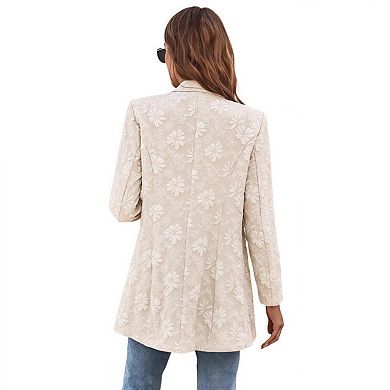 Women's Long Sleeve Blazer, Floral Jacquard Casual Work Office Jacket Suit Coat