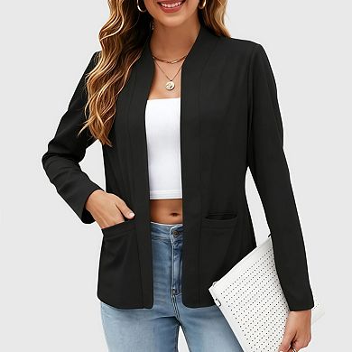 Womens Casual Long Sleeve Blazer Cardigan Soft Open Front Suit Jacket with Pockets