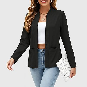 Womens Casual Long Sleeve Blazer Cardigan Soft Open Front Suit Jacket with Pockets