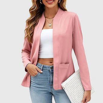 Womens Casual Long Sleeve Blazer Cardigan Soft Open Front Suit Jacket with Pockets