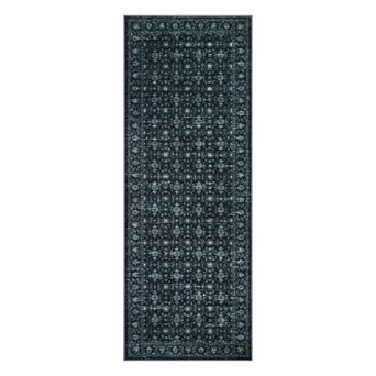 Vintage Oriental Machine Washable Rug, Soft Faux Wool Non-Slip Low-Pile Decorative Carpet