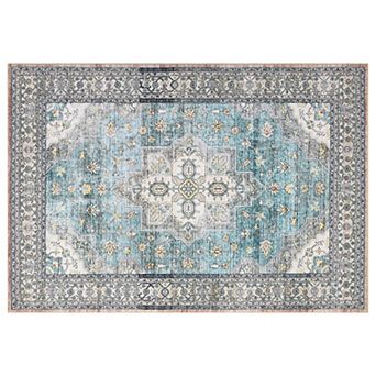 Washable Area Rug Non Slip Non Shedding Rug Retro Rugs Vintage Foldable Stain Resistant Carpet