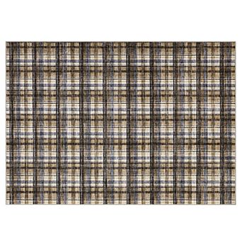 Vintage Plaid Machine-Washable Area Rug Low-Pile Non-Slip Wear-Resistant Rug for Living Room