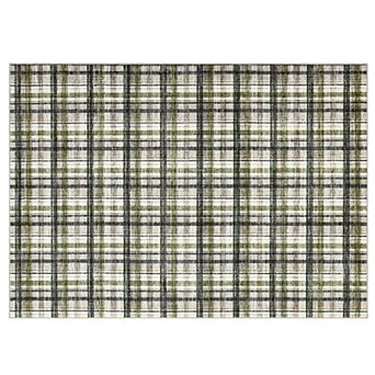 Vintage Plaid Machine-Washable Area Rug Low-Pile Non-Slip Wear-Resistant Rug for Living Room