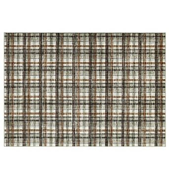Vintage Plaid Machine-Washable Area Rug Low-Pile Non-Slip Wear-Resistant Rug for Living Room