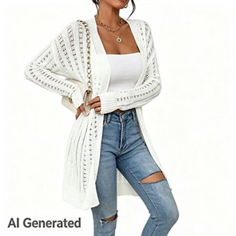 Womens Crochet Lightweight Long Sleeve Open Front Kimonos Boho Summer Cardigan Sweater Cover Up