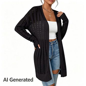 Womens Crochet Lightweight Long Sleeve Open Front Kimonos Boho Summer Cardigan Sweater Cover Up