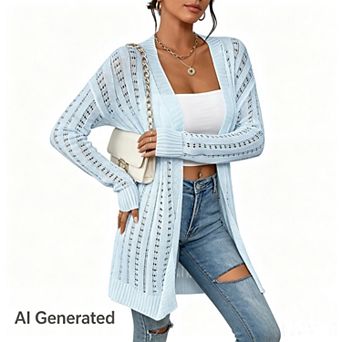 Womens Crochet Lightweight Long Sleeve Open Front Kimonos Boho Summer Cardigan Sweater Cover Up