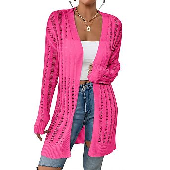 Womens Crochet Lightweight Long Sleeve Open Front Kimonos Boho Summer Cardigan Sweater Cover Up