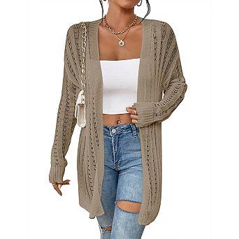 Womens Crochet Lightweight Long Sleeve Open Front Kimonos Boho Summer Cardigan Sweater Cover Up
