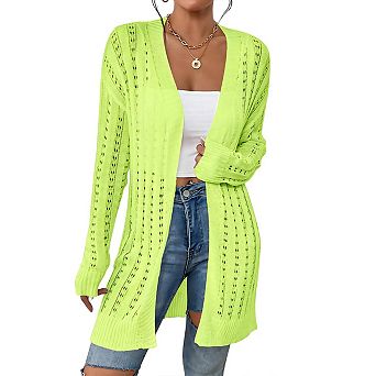 Womens Crochet Lightweight Long Sleeve Open Front Kimonos Boho Summer Cardigan Sweater Cover Up