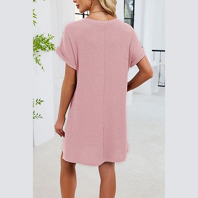 short sleeve midi shift dress Santorelli SERAFINA Short Sleeve Midi Shift Dress with Side Skirt Buttons  in Fluid Techno Crepe