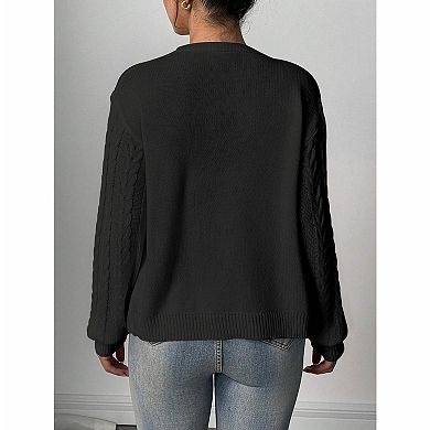 Women's V Neck Front Tie Cable Knit Long Sleeve Open Front Cardigan Sweater