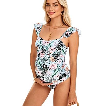 Women Maternity Swimsuit One Piece Heart Neck Pregnancy Bathing Suit