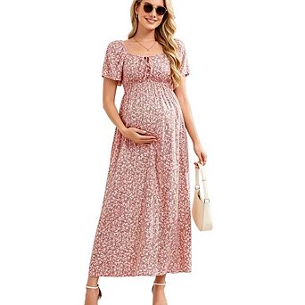 Women's Maternity Square Neck Short Sleeve Dresses Photoshoot Baby Shower