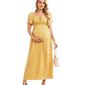 Women's Maternity Square Neck Short Sleeve Dresses Photoshoot Baby Shower