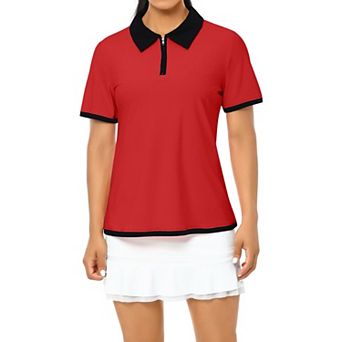 Blueming Women's Short Sleeve Polo Collar Half Zip Sports Casual Wear Top