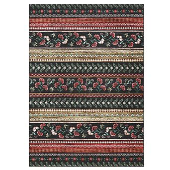 Floral Boho Area Rug Machine Washable Rug Stain Resistant Carpet Non-Slip Backing Folding Carpet