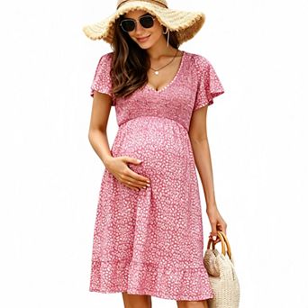 Women Maternity Casual V Neck Short Sleeve Sundress
