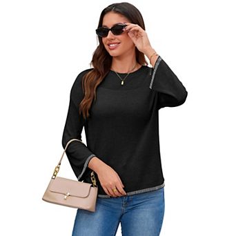 Blueming Women's Top Long Sleeve Crew Neck Knit Bell Cuffs Loose Casual Daily Wear