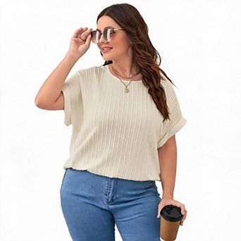 Blueming Plus Size Womens Long Sleeve Tops Casual V Neck Waffle Knit Shirt Blouse