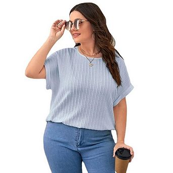 Blueming Plus Size Womens Long Sleeve Tops Casual V Neck Waffle Knit Shirt Blouse