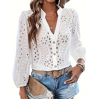 Blueming Womens Long Sleeve Shirts Casual Button Down Collared Tops Pocket Blouse