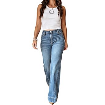 Women's Stretch Straight Wide Leg Bootcut Denim Jeans Summer Fall Casual Pants Pockets