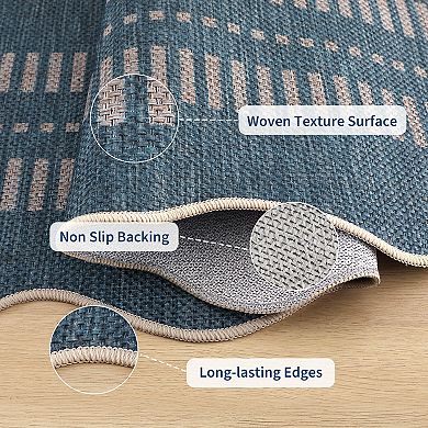 Machine Washable Scalloped Area Rug Non-Slip Woven Stain Resistant Carpet