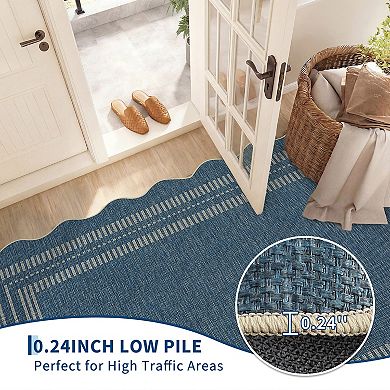 Machine Washable Scalloped Area Rug Non-Slip Woven Stain Resistant Carpet